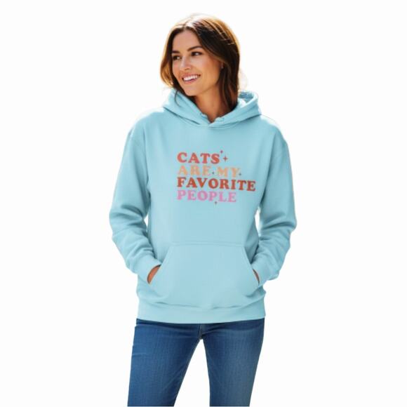 Cats Are My Favorite People Custom Teal Blue Hoodie With Pockets, Size M - Picture 5 of 5